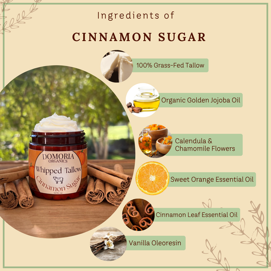 Whipped Tallow Balm - Holiday Edition Cinnamon Sugar, Grass-Fed, Nutrient-Rich Moisturizer for Dry Sensitive Skin