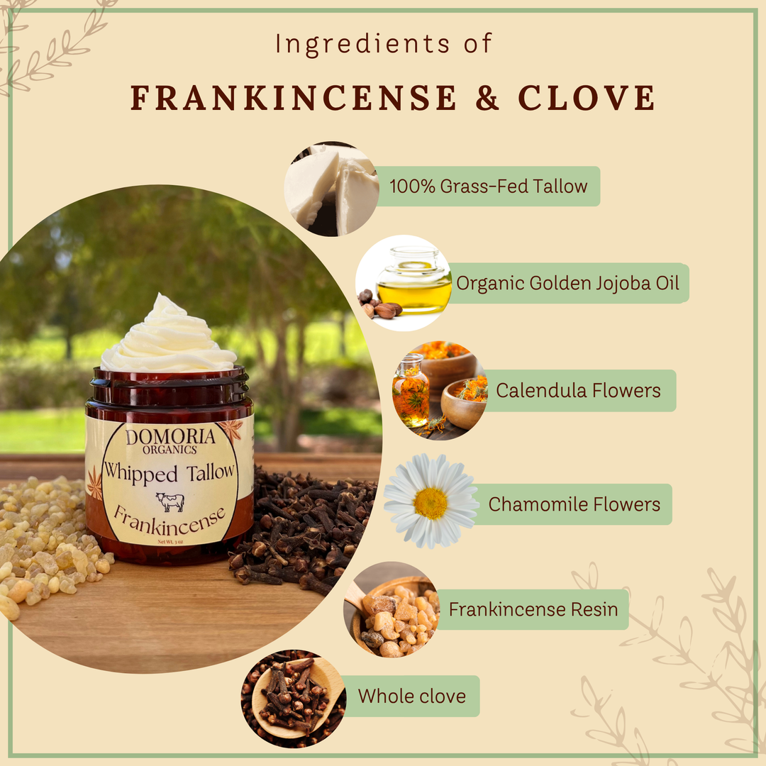 Whipped Tallow Balm - Frankincense Resin & Whole Clove, Herb-Infused Chamomile & Calendula