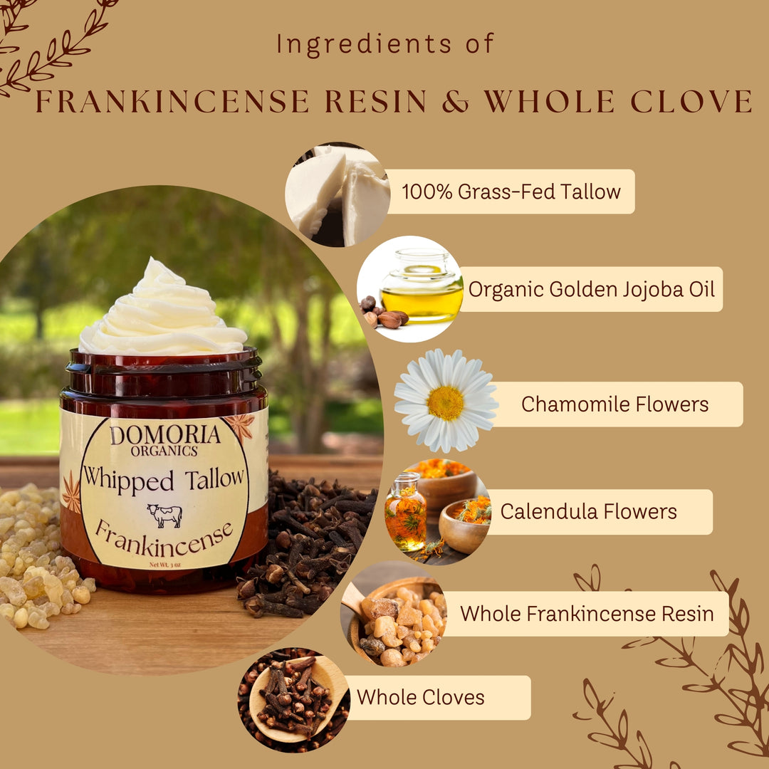 Whipped Tallow Balm - Frankincense Resin & Whole Clove, Herb-Infused Chamomile & Calendula