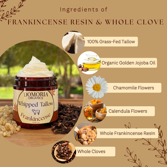 Whipped Tallow Balm - Frankincense Resin & Whole Clove, Herb-Infused Chamomile & Calendula