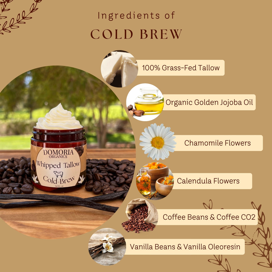 Whipped Tallow Balm – Cold Brew - Infused with Real Coffee & Vanilla Beans – Grass-Fed, Nutrient-Rich Moisturizer for Dry Sensitive Skin
