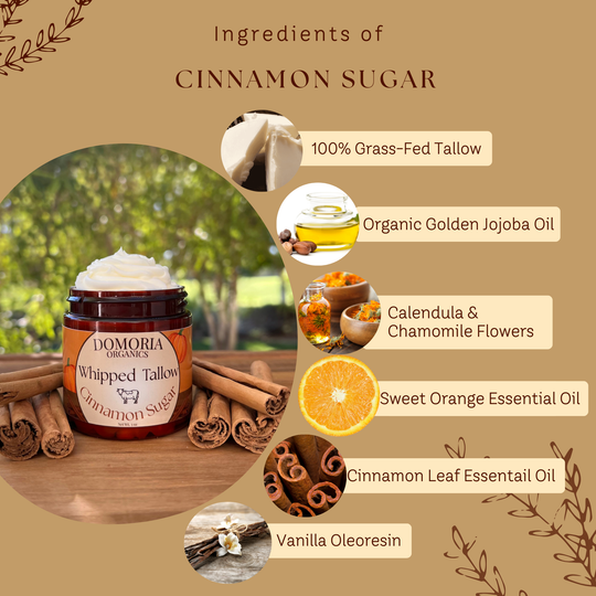 Whipped Tallow Balm - Holiday Edition Cinnamon Sugar, Grass-Fed, Nutrient-Rich Moisturizer for Dry Sensitive Skin