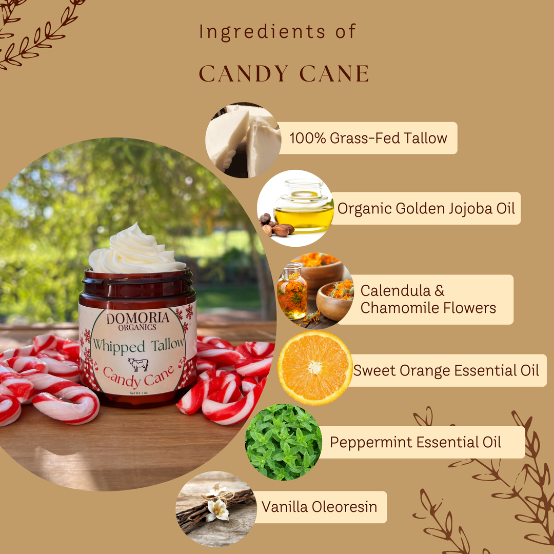 Whipped Tallow Balm Holiday Edition Candy Cane, Grass-Fed, Nutrient-Rich Moisturizer for Dry Sensitive Skin