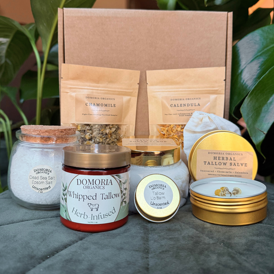 8-Piece Deluxe Tallow Self Care Gift Box, Unscented Herb Infused
