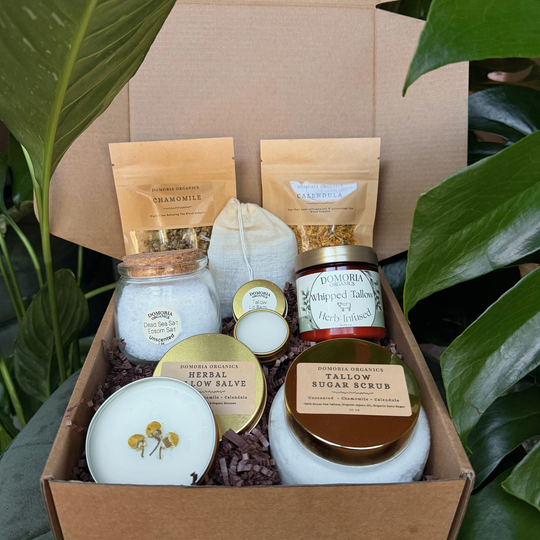8-Piece Deluxe Tallow Self Care Gift Box, Unscented Herb Infused