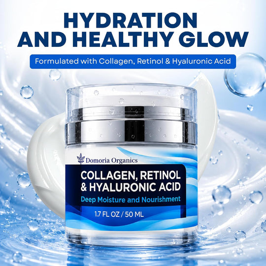 Retinol, Collagen & Hyaluronic Acid Moisturizer for Face and Neck - Hydrating Cream for Women & Men. Day and Night Skin Care 1.7 fl oz