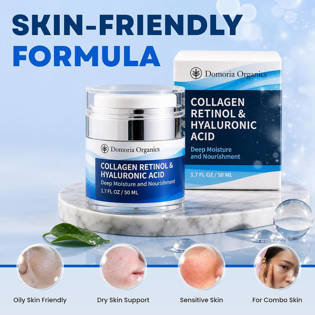 Retinol, Collagen & Hyaluronic Acid Moisturizer for Face and Neck - Hydrating Cream for Women & Men. Day and Night Skin Care 1.7 fl oz